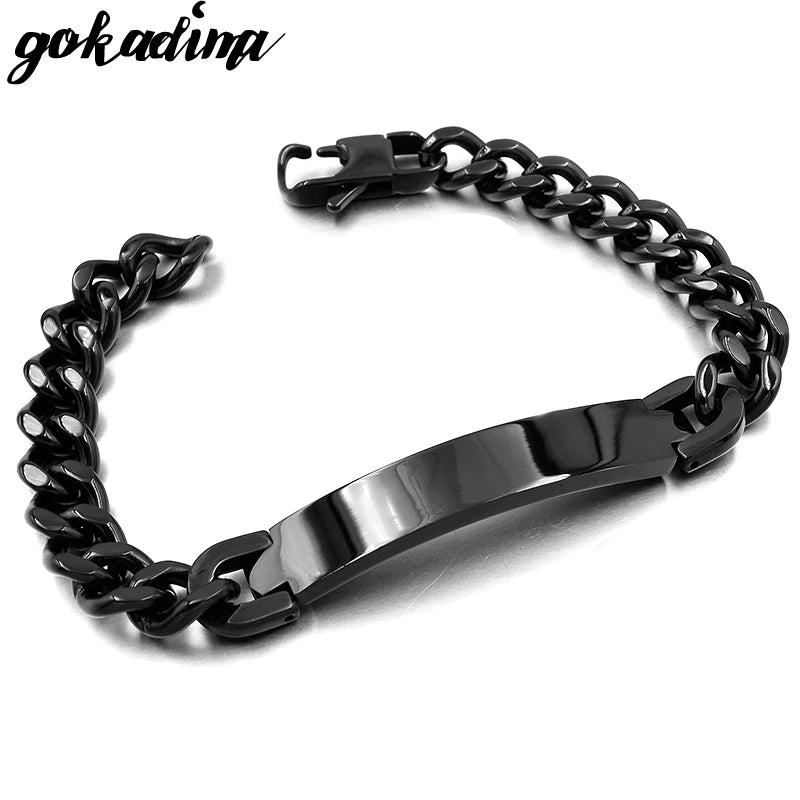 pulseira de identificação de aço inoxidável para homens jóias masculina pulseira,