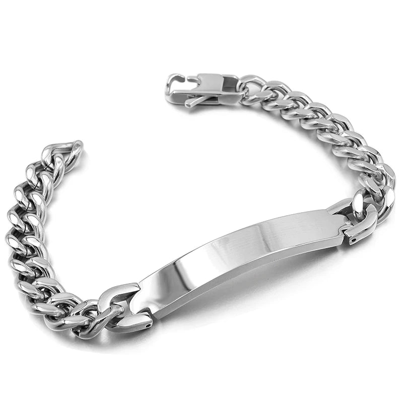 pulseira de identificação de aço inoxidável para homens jóias masculina pulseira,