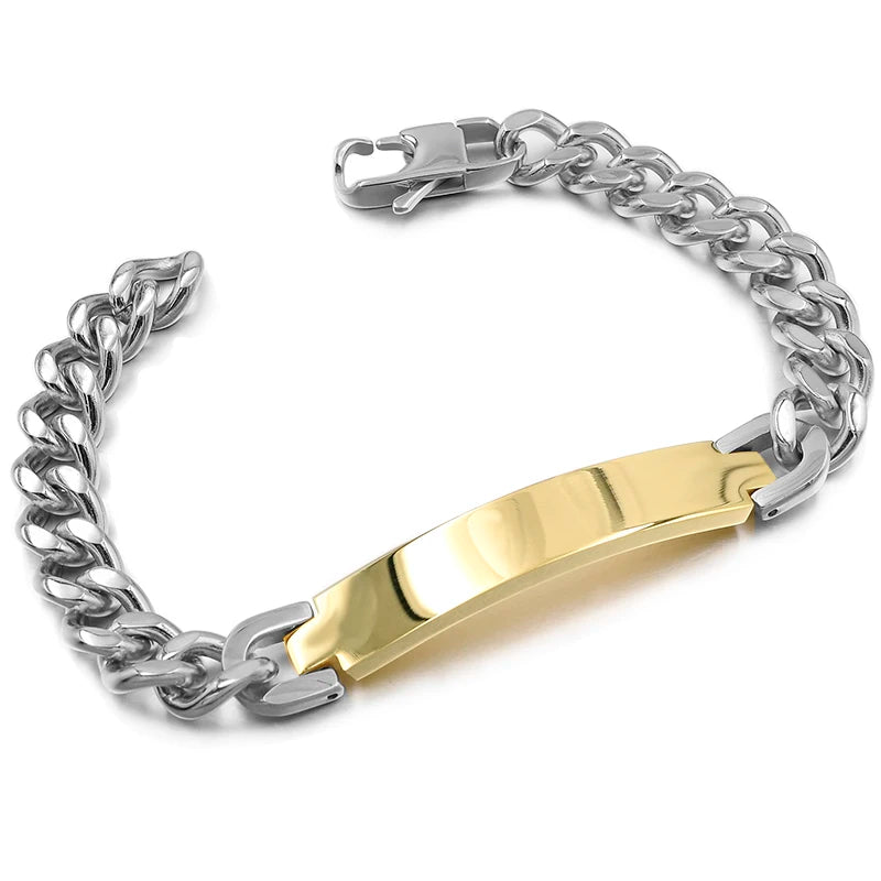 pulseira de identificação de aço inoxidável para homens jóias masculina pulseira,