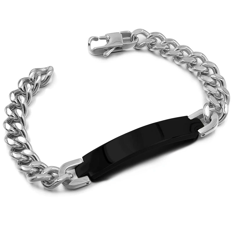 pulseira de identificação de aço inoxidável para homens jóias masculina pulseira,